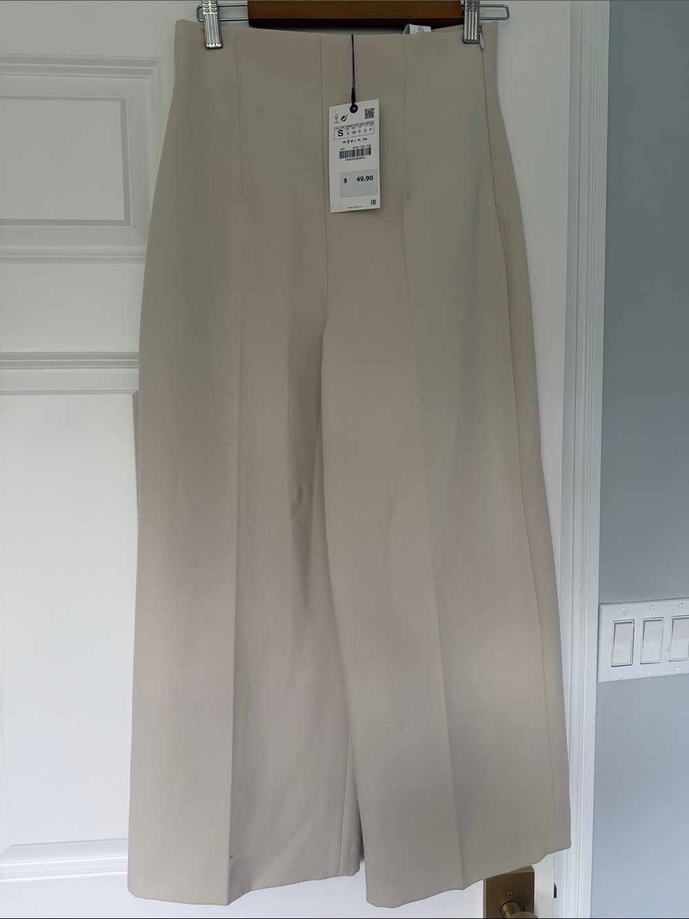 Zara Wide-Leg High-Waist Trousers in Beige